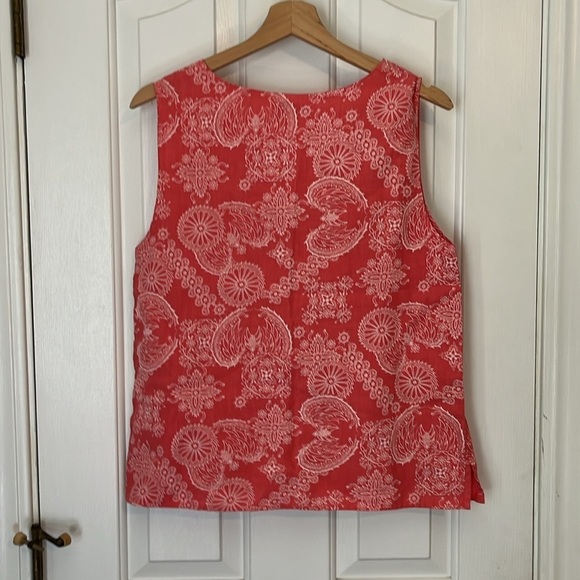 Habitat | Coral Paisley 100% Linen Tank Top Size Medium Lagenlook Boho Floral - Picture 7 of 9